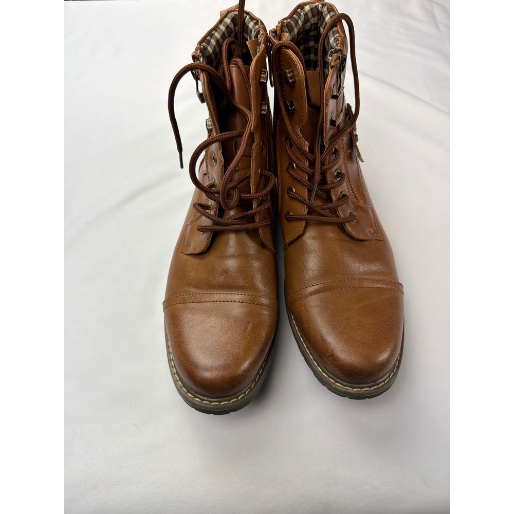 Bruno Marc Philly-3 Mens Brown Moto Combat Boots Side Zip Cap Toe Size 9.5